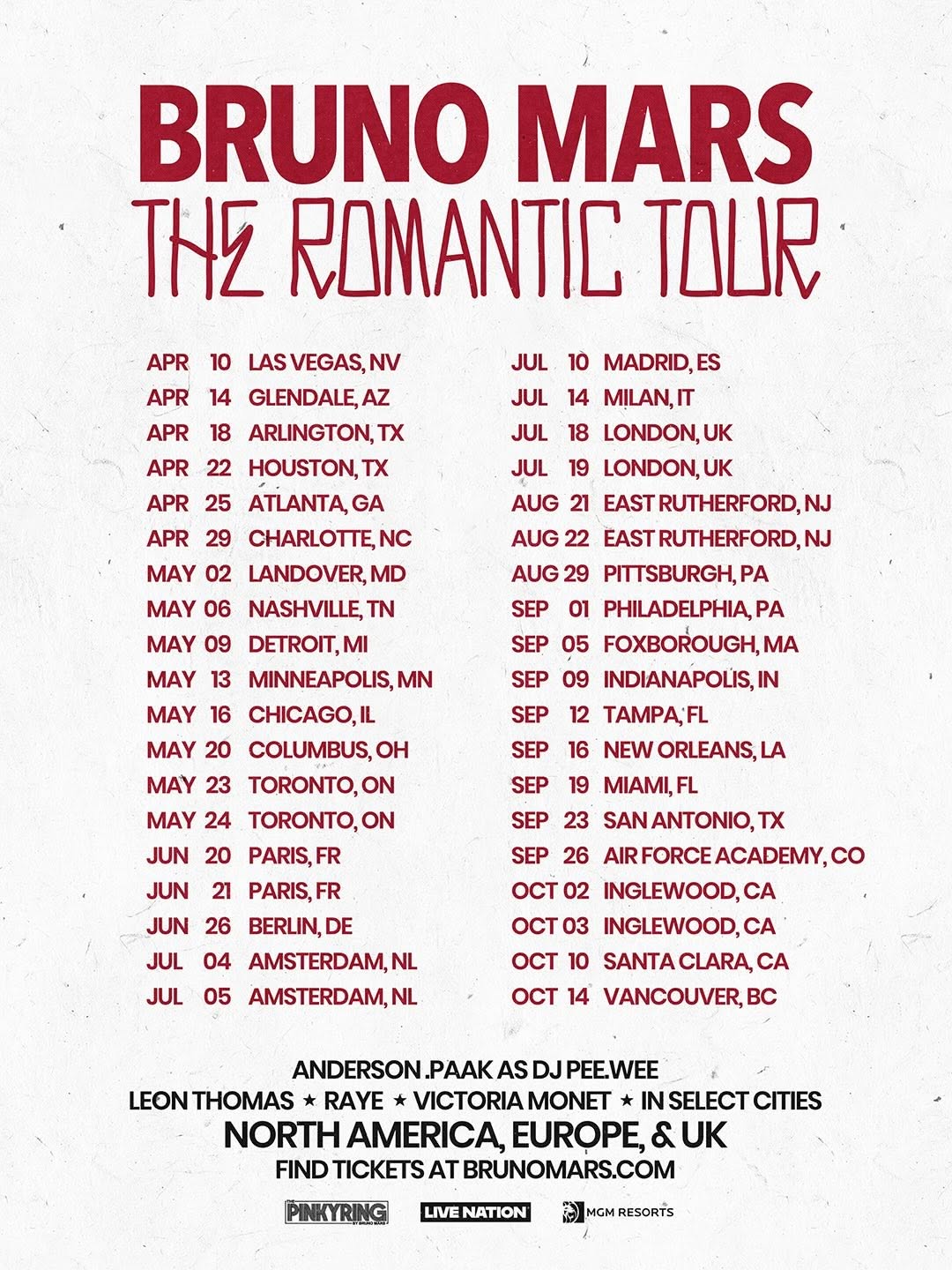 BRUNO MARS THE ROMANTIC TOUR
